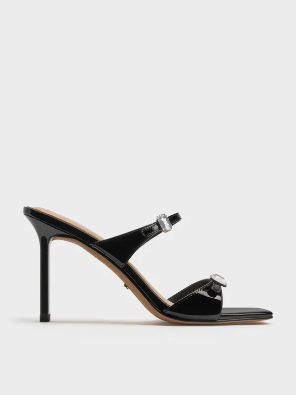 Charles & Keith - Patent Leather Gem-Buckle Double-Strap Heeled Sandals sold by Charles & Keith
