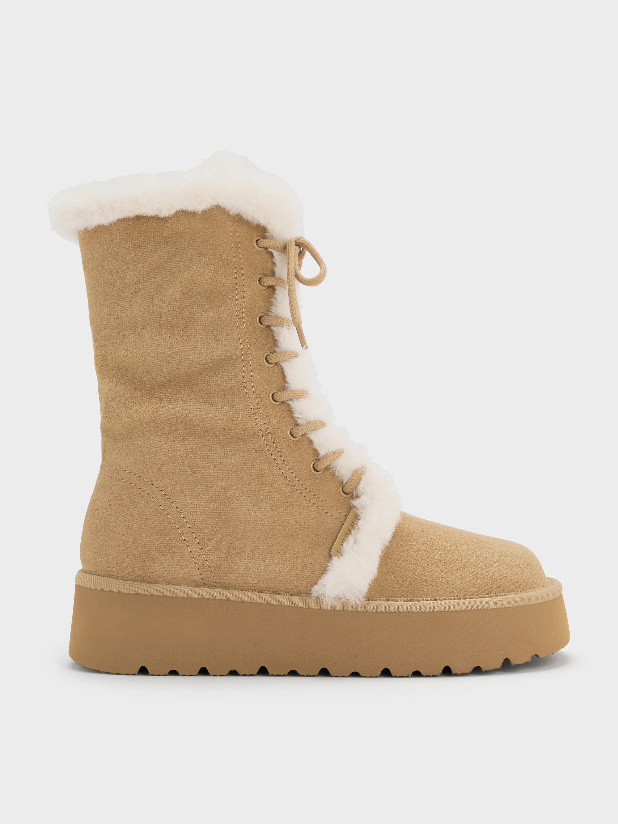 Charles & Keith - Faux Suede & Faux Fur Flatform Boots sold by Charles & Keith