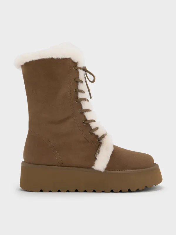 Charles & Keith - Faux Suede & Faux Fur Foldover Flatform Boots sold by Charles & Keith