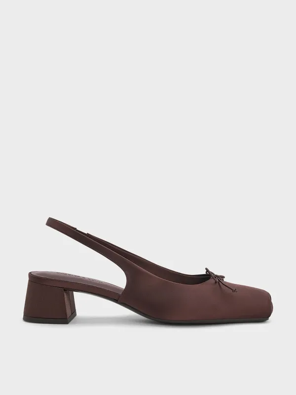 Charles & Keith - Sadira Satin Bow Square-Toe Slingback Pumps sold by Charles & Keith