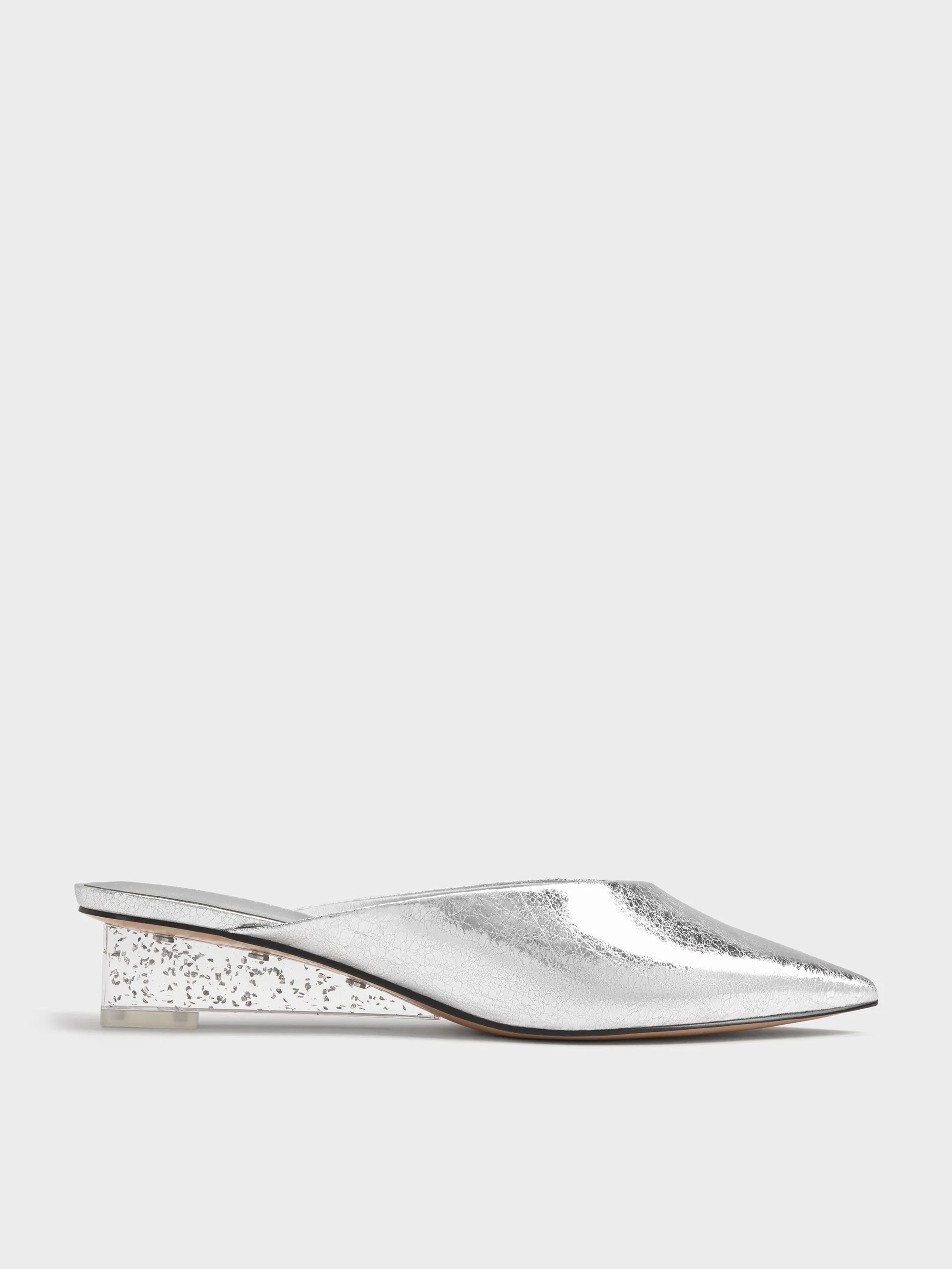 Charles & Keith - Metallic Crinkle-Effect Speckled-Heel Wedge Mules sold by Charles & Keith