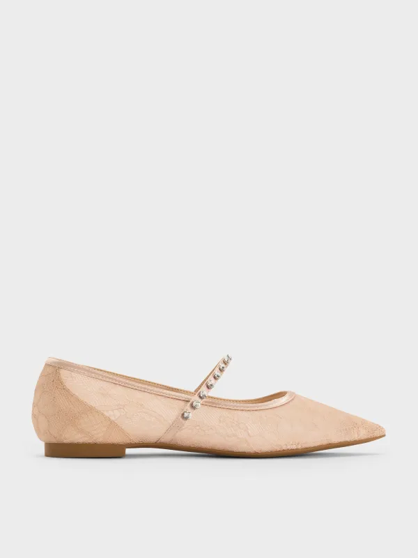 Charles & Keith - Lace & Satin Crystal Mary Jane Flats sold by Charles & Keith