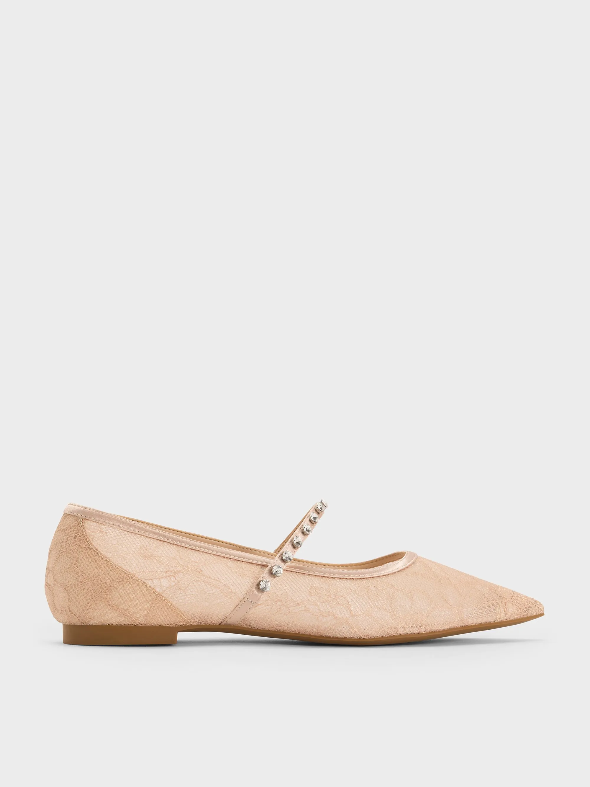 CHARLES & KEITH - Lace & Satin Crystal Mary Jane Flats sold by Charles & Keith