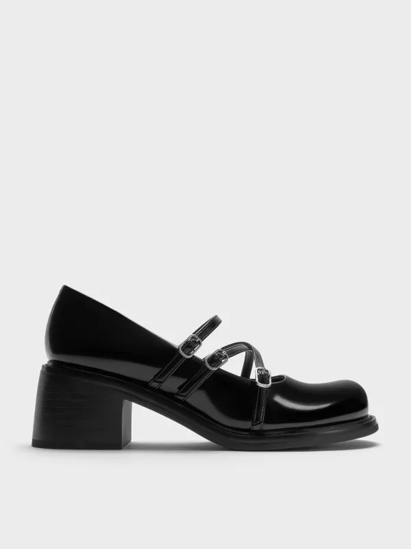 Charles & Keith - Triple-Strap Crossover Block-Heel Mary Janes sold by Charles & Keith