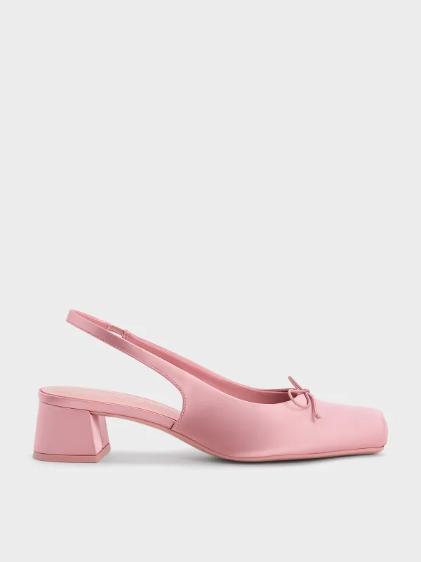 Charles & Keith - Sadira Satin Bow Square-Toe Slingback Pumps sold by Charles & Keith