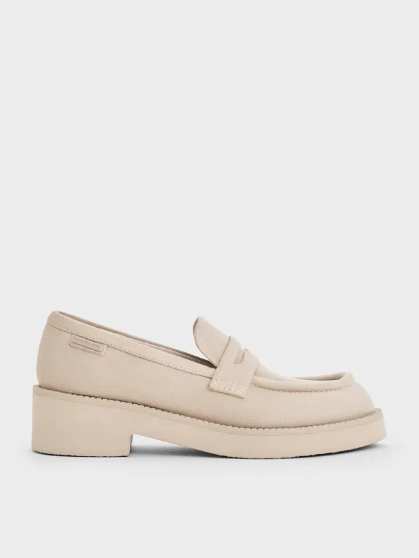 Charles & Keith - Faux Suede Chunky-Sole Penny Loafers made by Charles & Keith