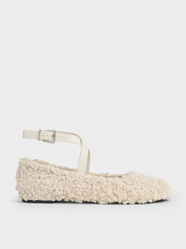 Charles & Keith - Margot Furry Crossover-Strap Ballet Flats sold by Charles & Keith