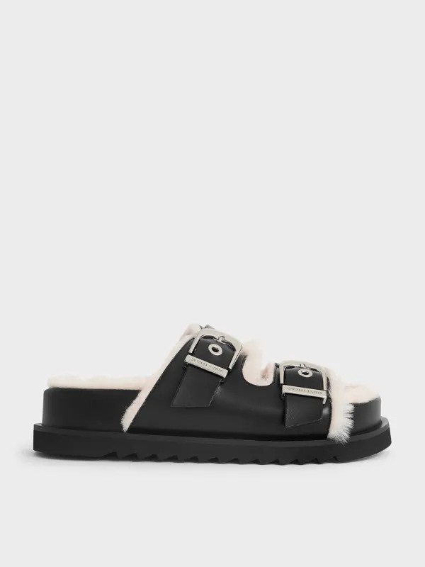Charles & Keith - Hannah Furry Buckled Double-Strap Sandals sold by Charles & Keith