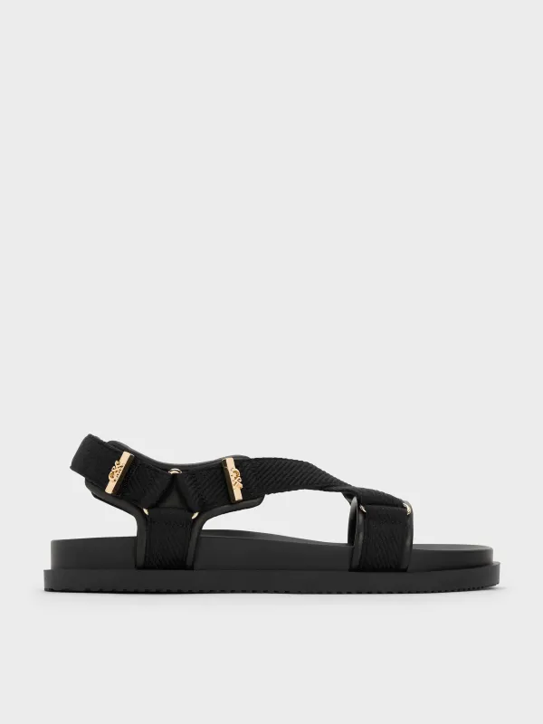 Charles & Keith - Granta Leather & Fabric Crossover Sports Sandals sold by Charles & Keith