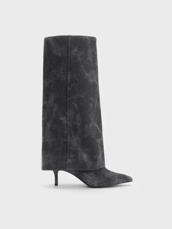 Charles & Keith - Denim Fold-Over Pointed-Toe Knee-High Boots sold by Charles & Keith