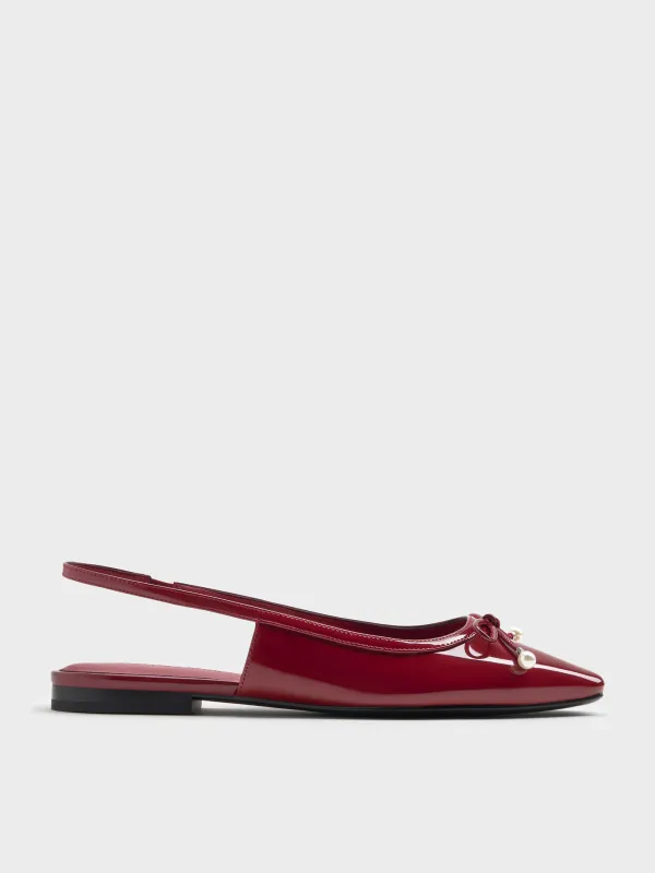 Charles & Keith - Barbara Patent Pearl-Bow Slingback Flats sold by Charles & Keith