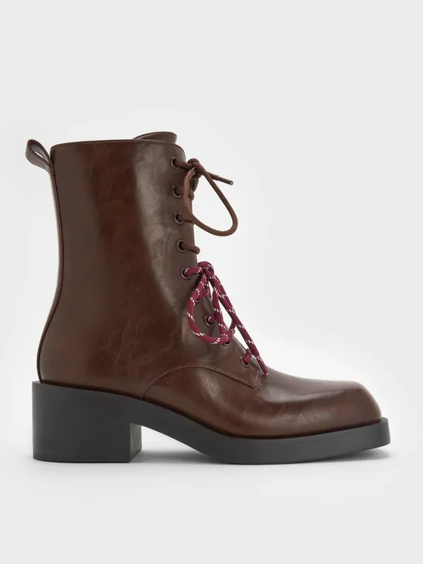 Charles & Keith - Logan Double-Lace Mid-Calf Combat Boots sold by Charles & Keith