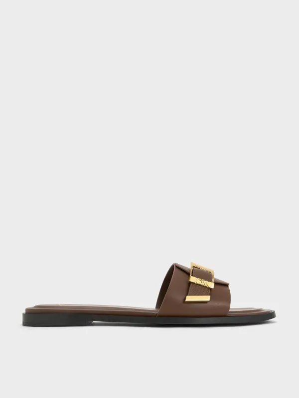 Charles & Keith - Whitney Leather Buckled Square-Toe Slide Sandals sold by Charles & Keith