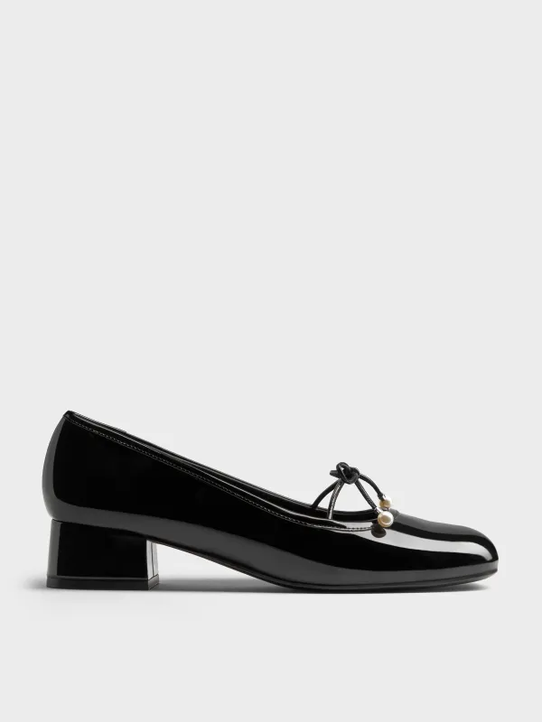 Charles & Keith - Barbara Patent Pearl-Embellished Bow Ballet Pumps sold by Charles & Keith
