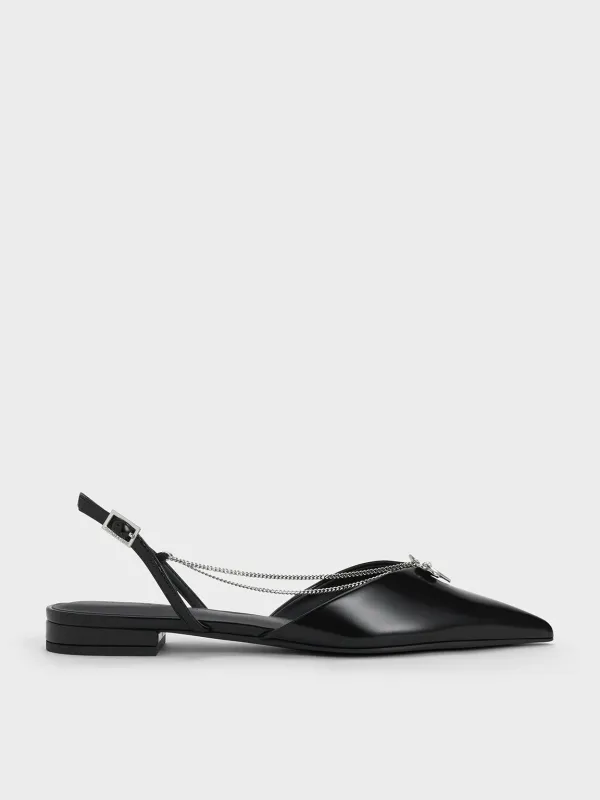 Charles & Keith - Flower-Accent Chain-Link Slingback Flats sold by Charles & Keith