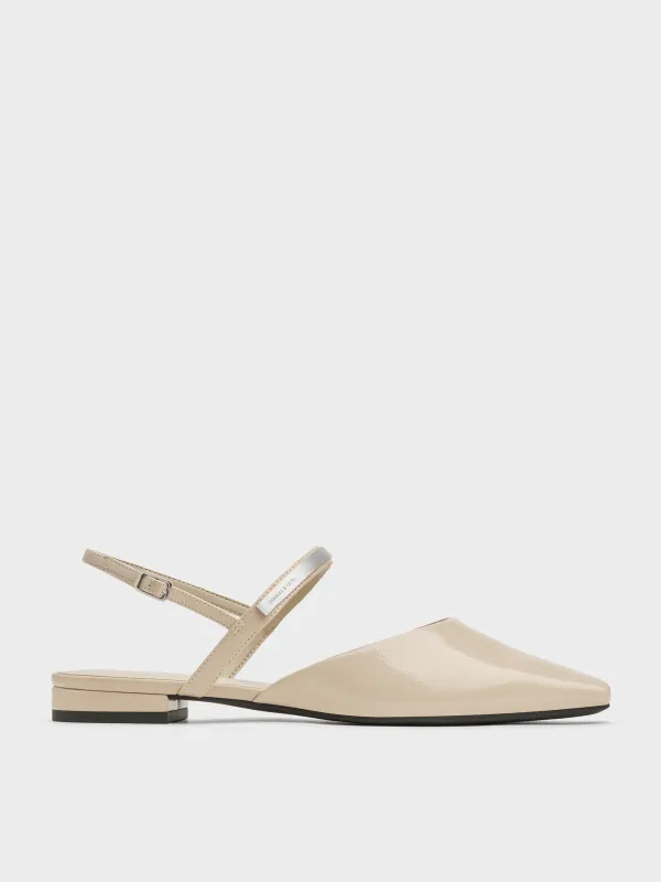 Charles & Keith - Patent Metallic-Accent Square-Toe Slingback Flats sold by Charles & Keith