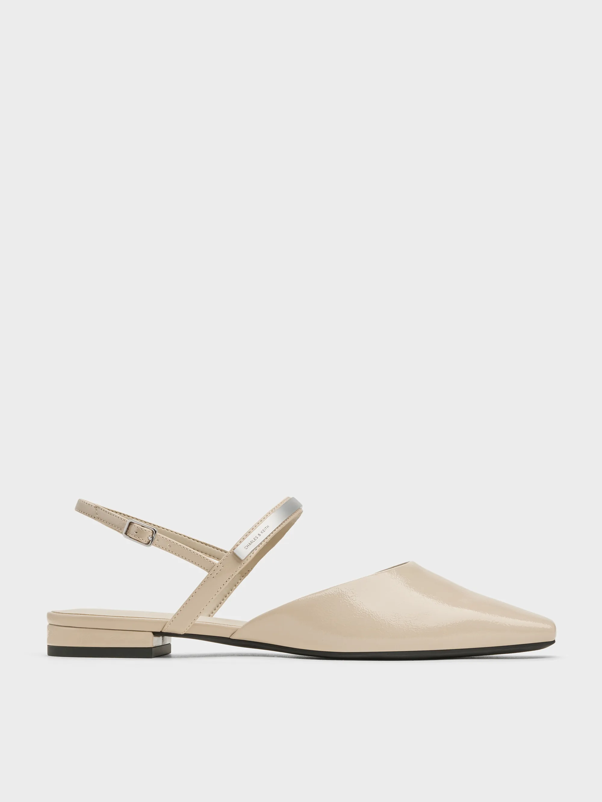 Charles & Keith - Patent Metallic-Accent Square-Toe Slingback Flats sold by Charles & Keith
