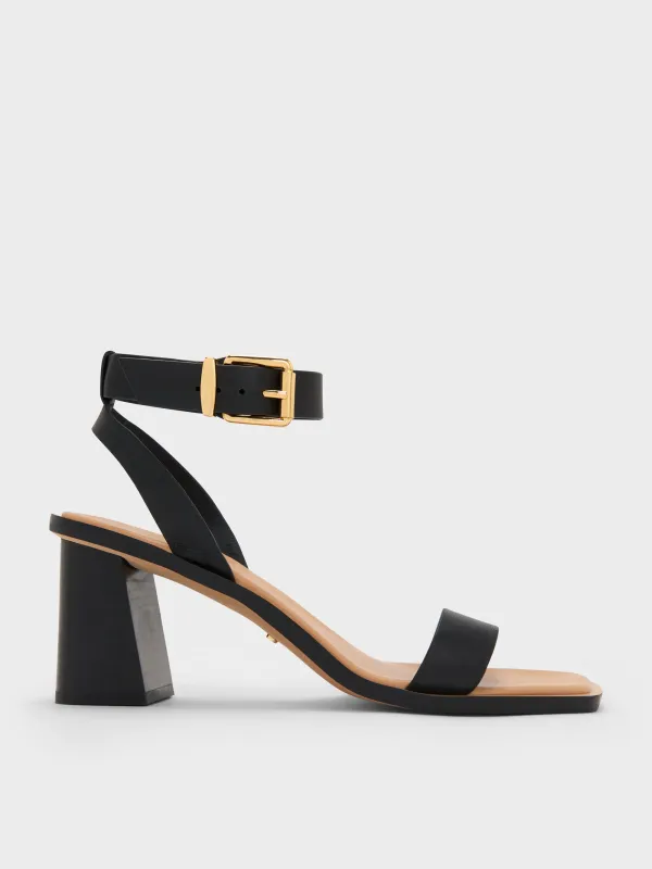 Charles & Keith - Leather Block-Heel Ankle-Strap Sandals sold by Charles & Keith