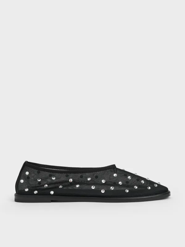 Charles & Keith - Mesh Gem-Embellished Ballet Flats sold by Charles & Keith