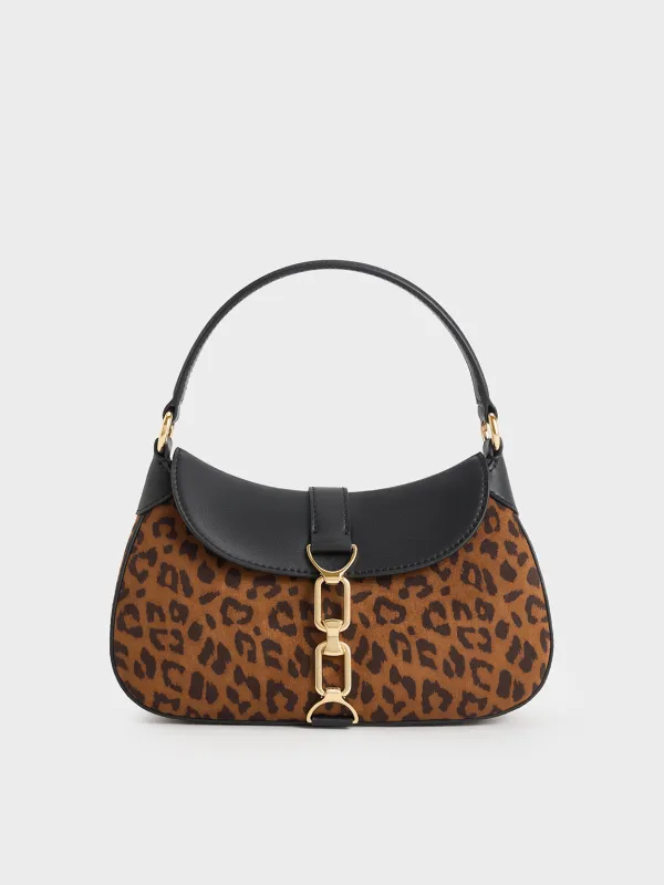 Charles & Keith - Agatha Leopard-Print Chain-Accent Hobo Bag made by Charles & Keith