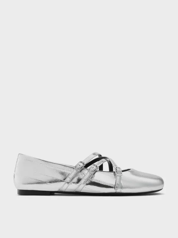 Charles & Keith - Metallic Triple-Strap Crossover Mary Jane Flats sold by Charles & Keith