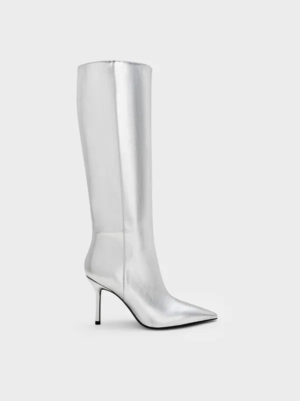 Charles & Keith - Metallic Pointed-Toe Stiletto-Heel Knee-High Boots sold by Charles & Keith