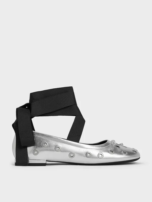 Charles & Keith - Margot Metallic Grommet Tie-Around Ballet Flats sold by Charles & Keith