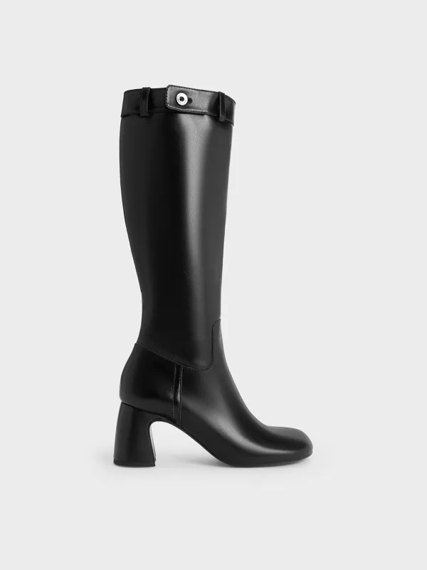 Charles & Keith - Block-Heel Knee-High Biker Boots sold by Charles & Keith