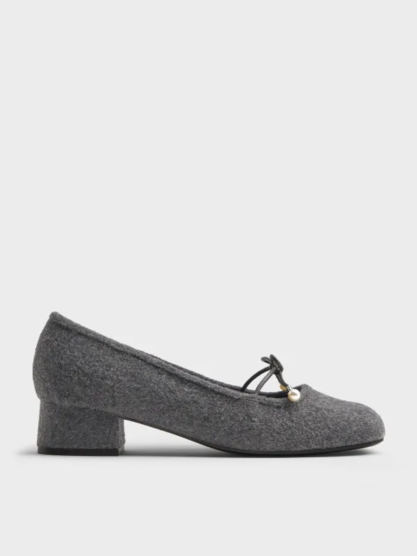 Charles & Keith - Barbara Felt Pearl-Embellished Bow Ballet Pumps sold by Charles & Keith