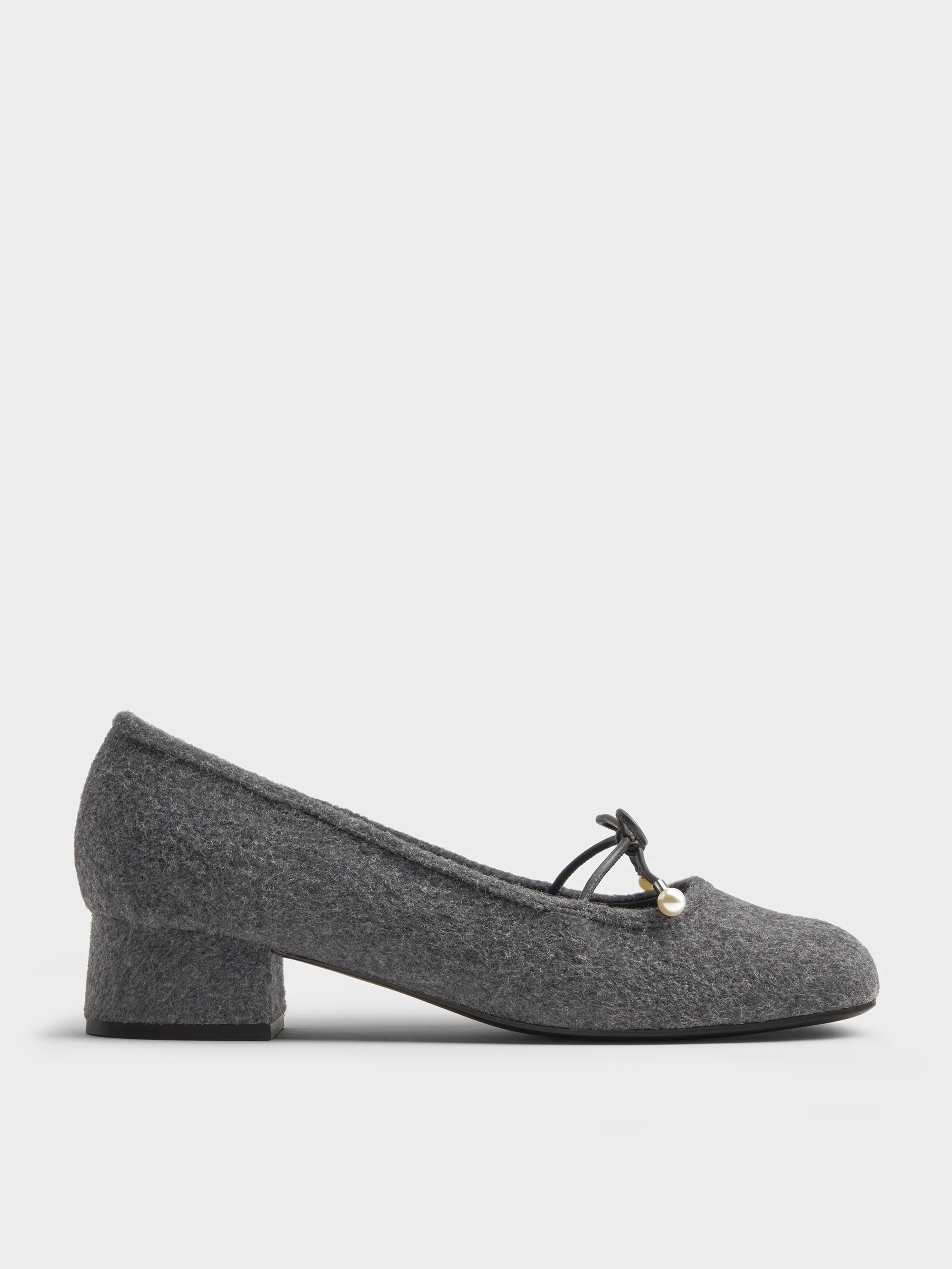 Charles & Keith - Barbara Felt Pearl-Embellished Bow Ballet Pumps sold by Charles & Keith