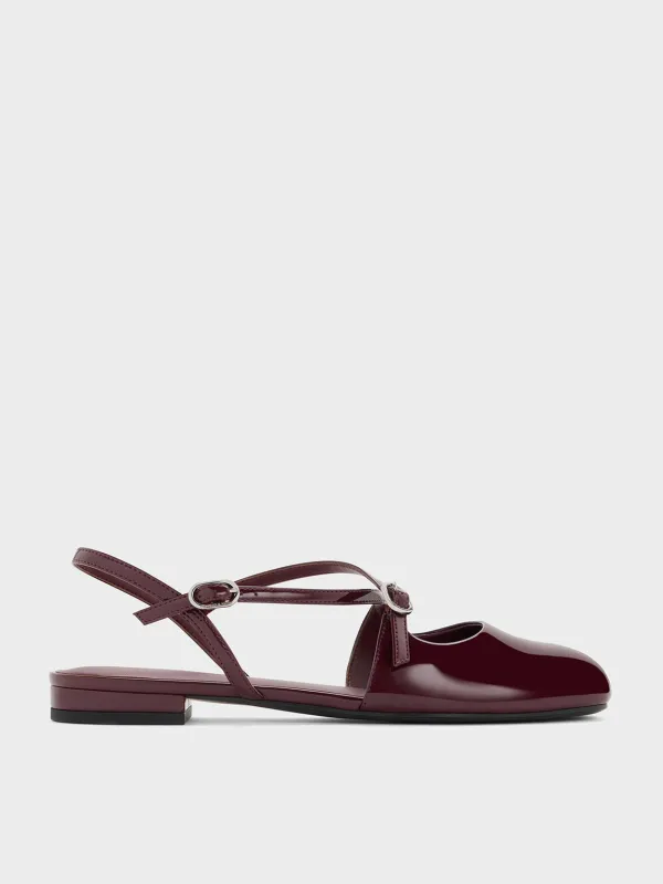 Charles & Keith - Patent Crossover Buckled Slingback Flats sold by Charles & Keith