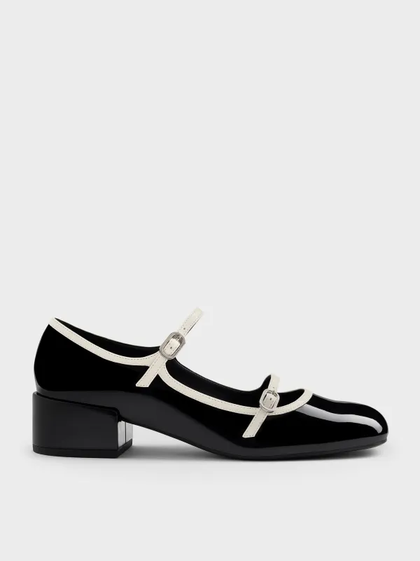 Charles & Keith - Patent Contrast-Trim Double-Strap Mary Jane Pumps sold by Charles & Keith
