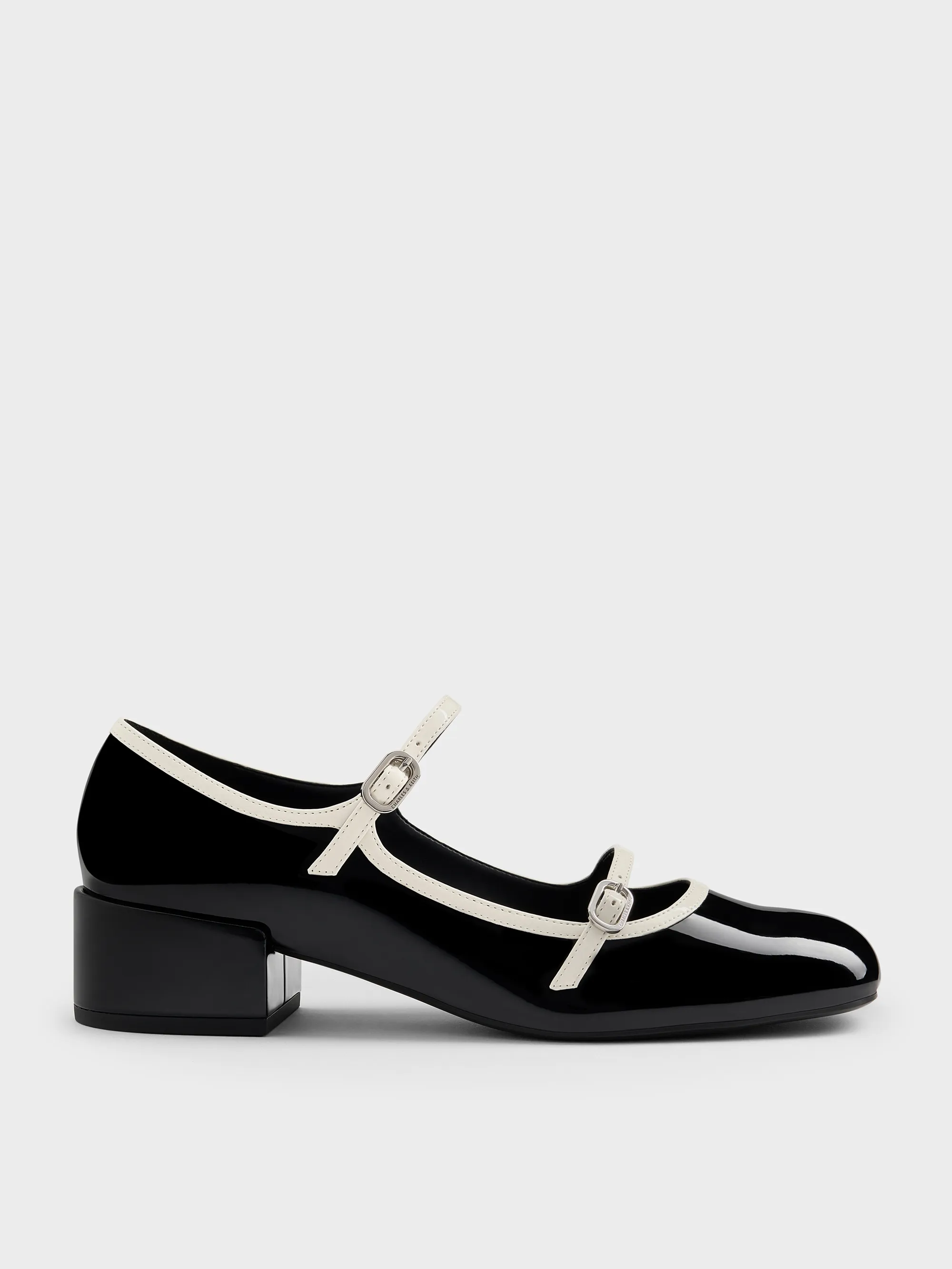 Charles & Keith - Patent Contrast-Trim Double-Strap Mary Jane Pumps sold by Charles & Keith