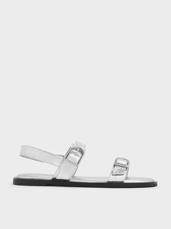 Charles & Keith - Metallic Double Buckle-Strap Slingback Sandals sold by Charles & Keith