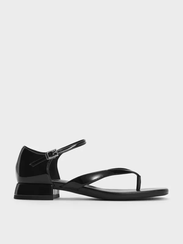 Charles & Keith - Patent Block-Heel Ankle-Strap Thong Sandals sold by Charles & Keith