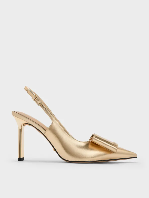 Charles & Keith - Lu Metallic Leather Bow Blade-Heel Slingback Pumps sold by Charles & Keith