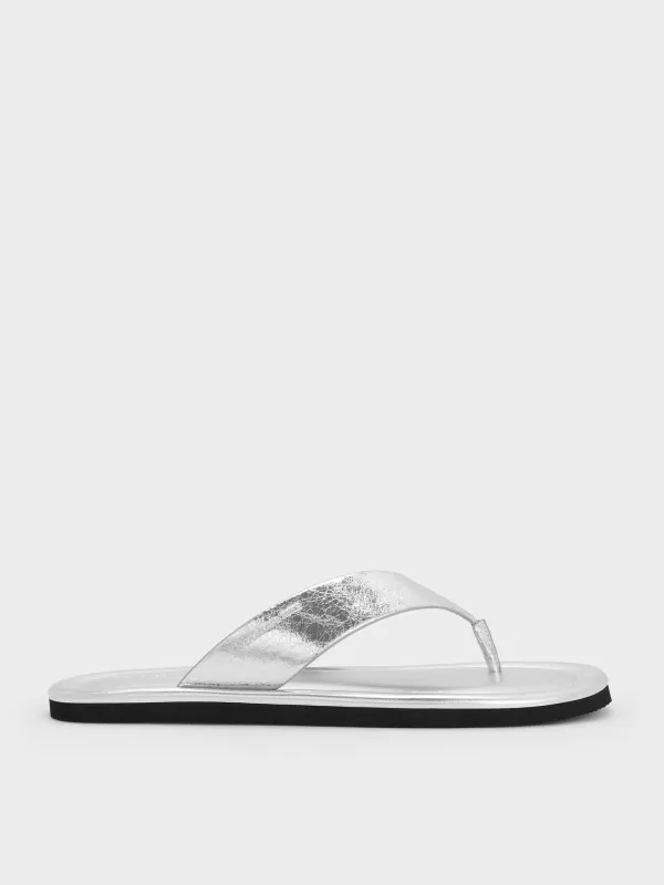 Charles & Keith - Trinah Metallic Crinkle-Effect Thong Sandals sold by Charles & Keith