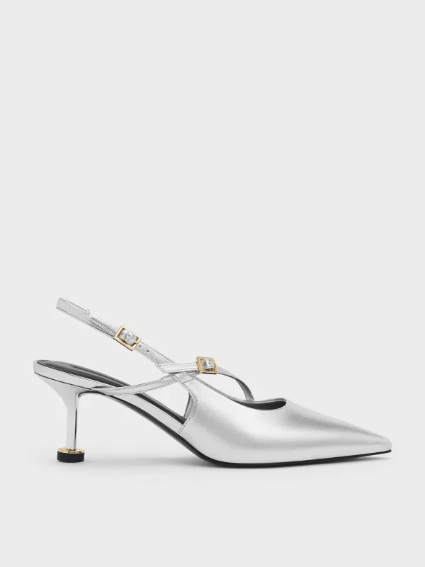 Charles & Keith - Wynn Metallic Buckled Sculptural-Heel Slingback Pumps sold by Charles & Keith