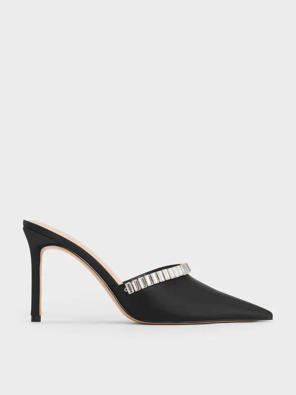 Charles & Keith - Satin Crystal-Embellished Pointed-Toe Heeled Mules sold by Charles & Keith