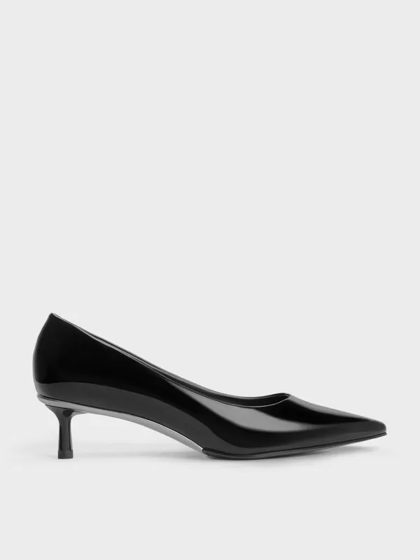 Charles & Keith - Curtis Patent Pointed-Toe Kitten Heel Pumps sold by Charles & Keith