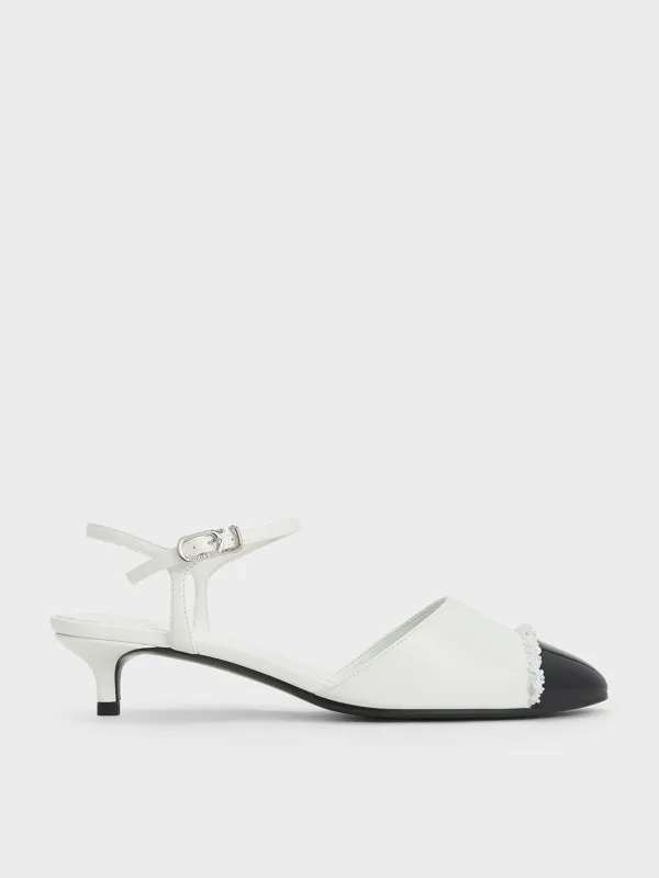 Charles & Keith - Pearl-Embellished Cap-Toe Kitten Heels sold by Charles & Keith