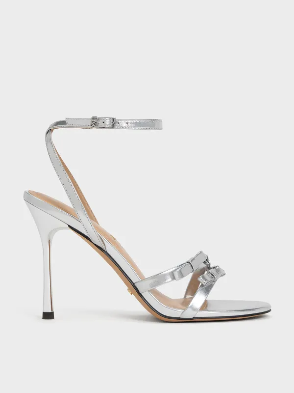 Charles & Keith - Jessy Metallic Leather Bow Ankle-Strap Stiletto-Heel Sandals sold by Charles & Keith