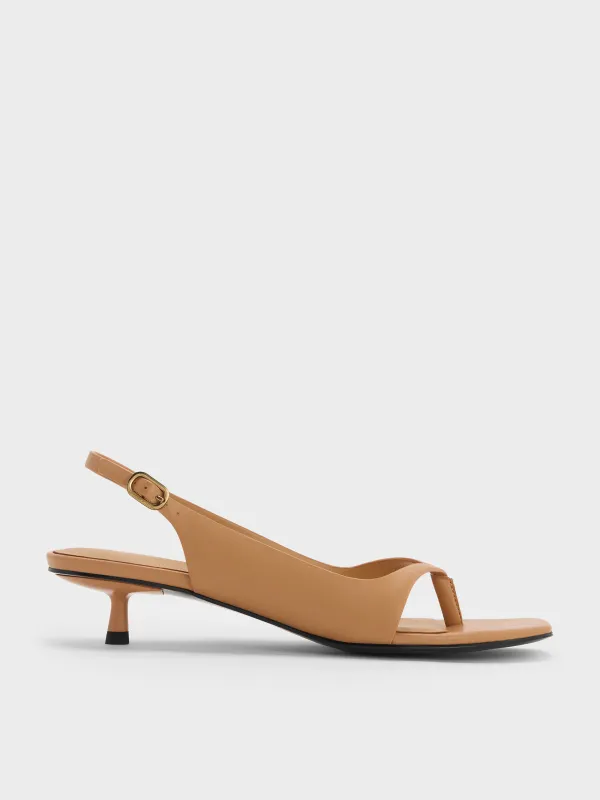 Charles & Keith - Rayne Square-Toe Kitten-Heel Thong Slingback Sandals sold by Charles & Keith