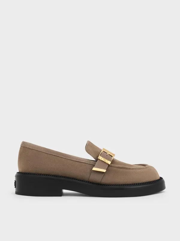 Charles & Keith - Leather & Suede Buckled-Strap Loafers made by Charles & Keith