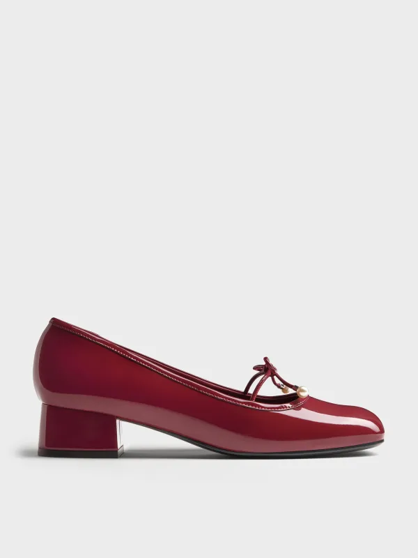 Charles & Keith - Barbara Patent Pearl-Embellished Bow Ballet Pumps sold by Charles & Keith