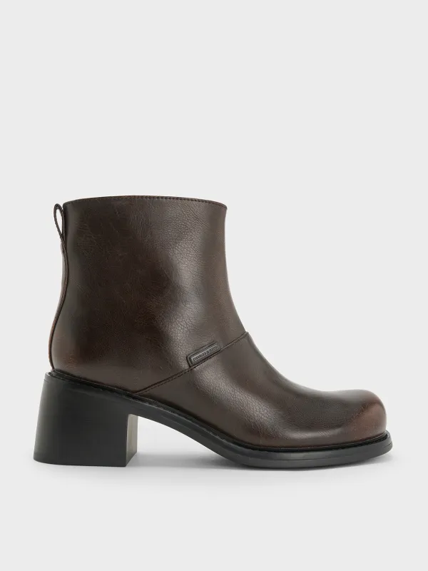Charles & Keith - Stitch-Trim Block-Heel Ankle Boots sold by Charles & Keith