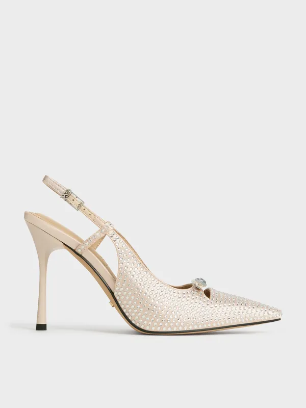 Charles & Keith - Recycled Polyester Crystal-Embellished Bow Slingback Pumps sold by Charles & Keith