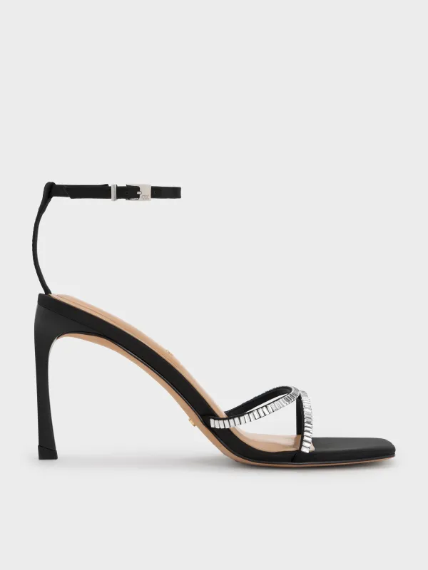 Charles & Keith - Recycled Polyester Crystal-Embellished Ankle-Strap Sandals sold by Charles & Keith