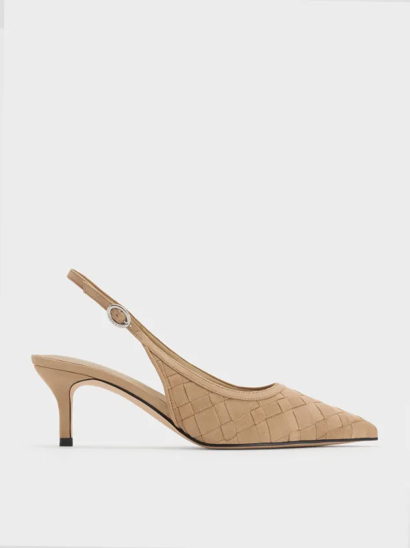 Charles & Keith - Ivette Faux Suede Woven Pointed-Toe Slingback Pumps sold by Charles & Keith