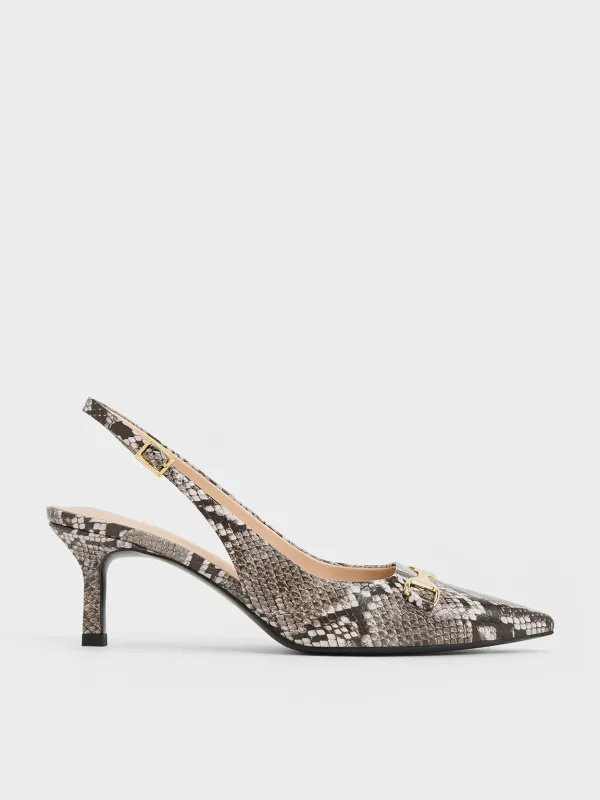 Charles & Keith - Leslie Snake-Print Metallic-Accent Slingback Pumps sold by Charles & Keith